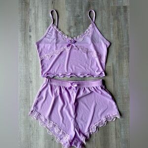 SHEIN Lavender Lace Trim Tank Top & Shorts Sleepwear Set Size Medium